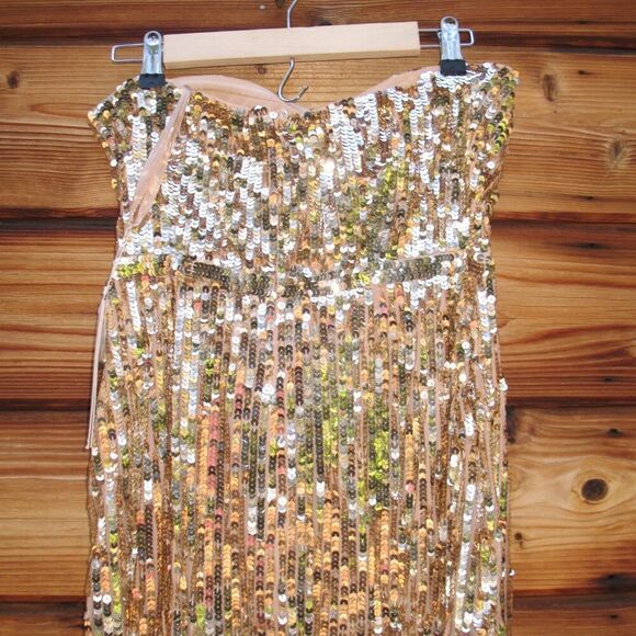 MAC DUGGAL 93959 Womens Gold Sleeveless Sequin Mesh Gown Dress Runs Small - Picture 10 of 12